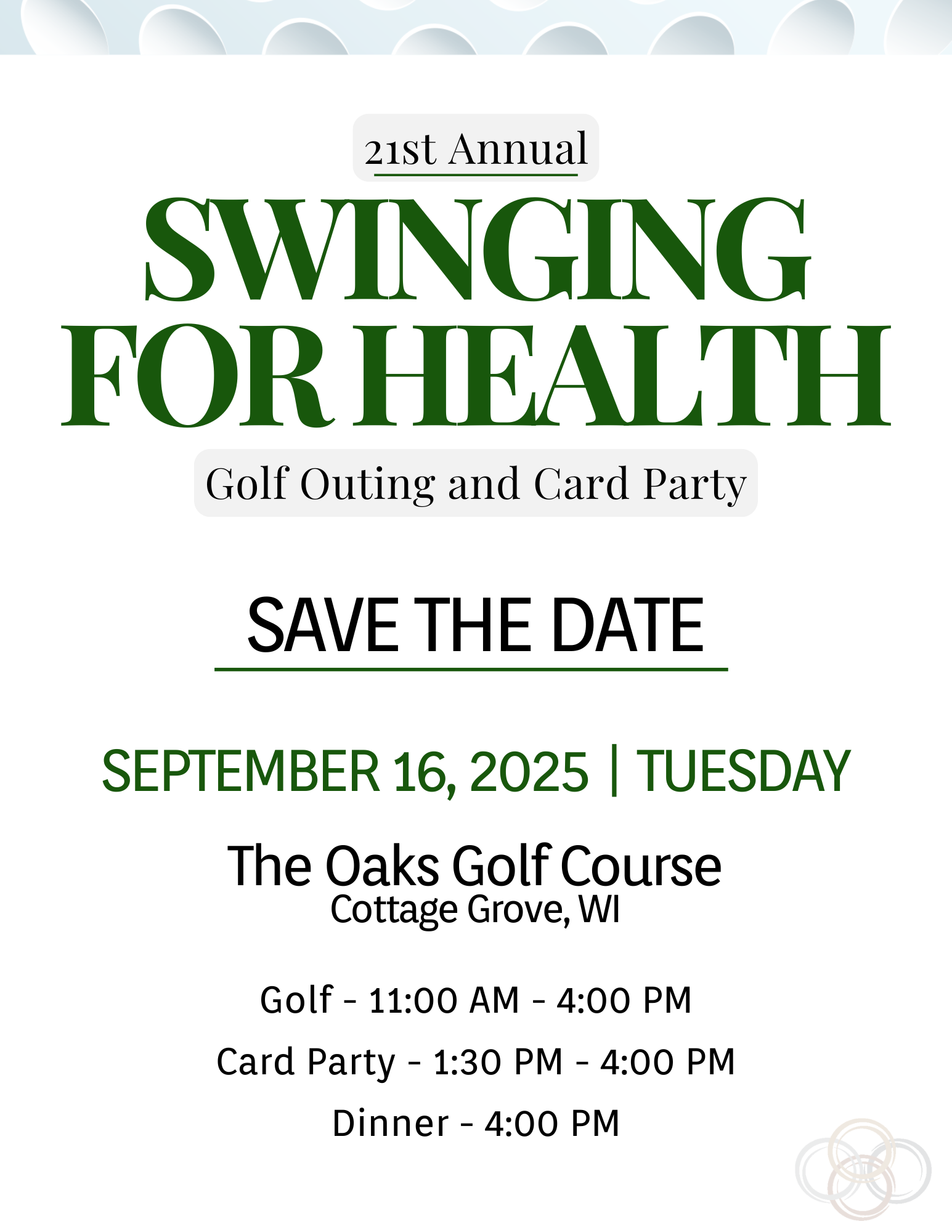 2025 Swinging for Health Save the Date (1) Celebration message fundraiser header image
